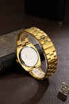 London Fog Analog Quartz Watch for Men with Gold Round Dial, Retrograde Date Display, 24-Hour Day-Night Indicator, Luminous Hands & Hour Markers and Gold Stainless Steel Bracelet - LFM10021-55