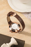 London Fog Analog Quartz Watch for Women with Black Round Dial, Roman Numeral Hour Markers, Crystal-Studded Bezel and Brown Leather Strap - LFW20007-05