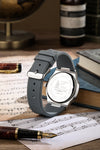 London Fog Analog Quartz Watch for Men with Grey Textured Cushion-Shaped Dial, Date Display, 24-Hour Day-Night Indicator, Luminous Hands & Hour Markers and Grey Silicone Strap - LFM10018-04