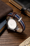 London Fog Collection Analog Watch for Men with Round Blue Dial, Minimal Stick Markers, Quartz Movement and Brown/Blue Leather Strap - LFM10013-02