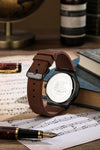 London Fog Analog Quartz Watch for Men with White Textured Cushion-Shaped Dial, Date Display, 24-Hour Day-Night Indicator, Luminous Hands & Hour Markers and Brown Silicone Strap - LFM10018-03