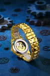 London Fog Berkeley Collection Automatic Mechanical Skeleton Watch for Men – Gold Stainless Steel Strap, Faceted Crystal Bezel, Gold Skeleton Dial, British Design Wristwatch - LFM10025-44