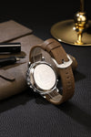 London Fog Analog-Digital Quartz Watch for Men with Silver Round Dial, Digital Day-Date and Time Display, Hands and Hour Markers and Brown Leather Strap - LFM10022-04