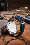 London Fog Analog Quartz Watch for Men with Blue Round Dial, Day-Date Display, Hands and Hour Markers and Blue Leather Strap - LFM10023-03