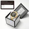 London Fog Analog Quartz Watch for Men with Black Round Skeleton-Style Dial, Textured Bezel, Luminous Hands and Markers, Date Display, Silver & Gold Two-Tone Stainless Steel Bracelet - LFM10016-44