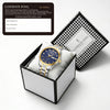 London Fog Analog Quartz Watch for Men with Blue Textured Round Dial, Day-Date Display, Roman Numeral and Crystal-Accent Hour Markers, Two-Tone Silver & Gold Stainless Steel Bracelet - LFM10017-55