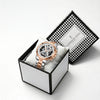 London Fog Analog Quartz Watch for Men with Silver Round Skeleton-Style Dial, Textured Bezel, Luminous Hands and Markers, Date Display, Silver & Rose Gold Two-Tone Stainless Steel Bracelet - LFM10016-33