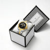 London Fog Analog Quartz Watch for Men with Black Round Dial, Retrograde Date Display, 24-Hour Day-Night Indicator, Luminous Hands & Hour Markers and Two-Tone Silver & Gold Stainless Steel Bracelet - LFM10021-11