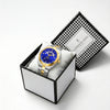 London Fog Analog Quartz Watch for Men with Blue Round Dial, Retrograde Date Display, 24-Hour Day-Night Indicator, Luminous Hands & Hour Markers and Two-Tone Silver & Gold Stainless Steel Bracelet - LFM10021-33