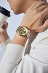 London Fog Richmond Collection Automatic Mechanical Skeleton Watch for Men – Two-Tone Silver & Gold Stainless Steel Bracelet, Gold See-Through Dial, British Design Wristwatch - LFM10024-44