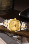 London Fog Analog Quartz Watch for Men with Gold Round Dial, Retrograde Date Display, 24-Hour Day-Night Indicator, Luminous Hands & Hour Markers and Two-Tone Silver & Gold Stainless Steel Bracelet - LFM10021-22