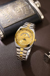 London Fog Analog Quartz Watch for Men with Gold Round Dial, Retrograde Date Display, 24-Hour Day-Night Indicator, Luminous Hands & Hour Markers and Two-Tone Silver & Gold Stainless Steel Bracelet - LFM10021-22